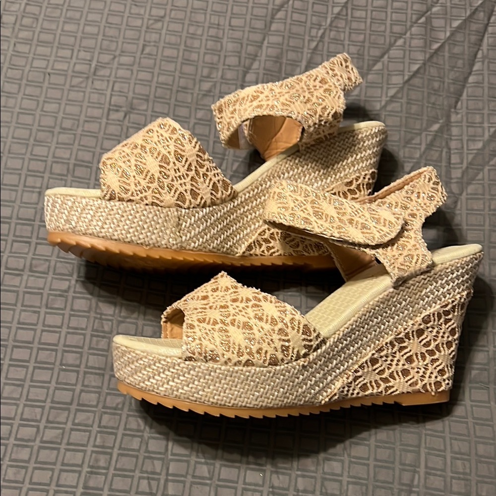 Cream Woven Wedge Sandals